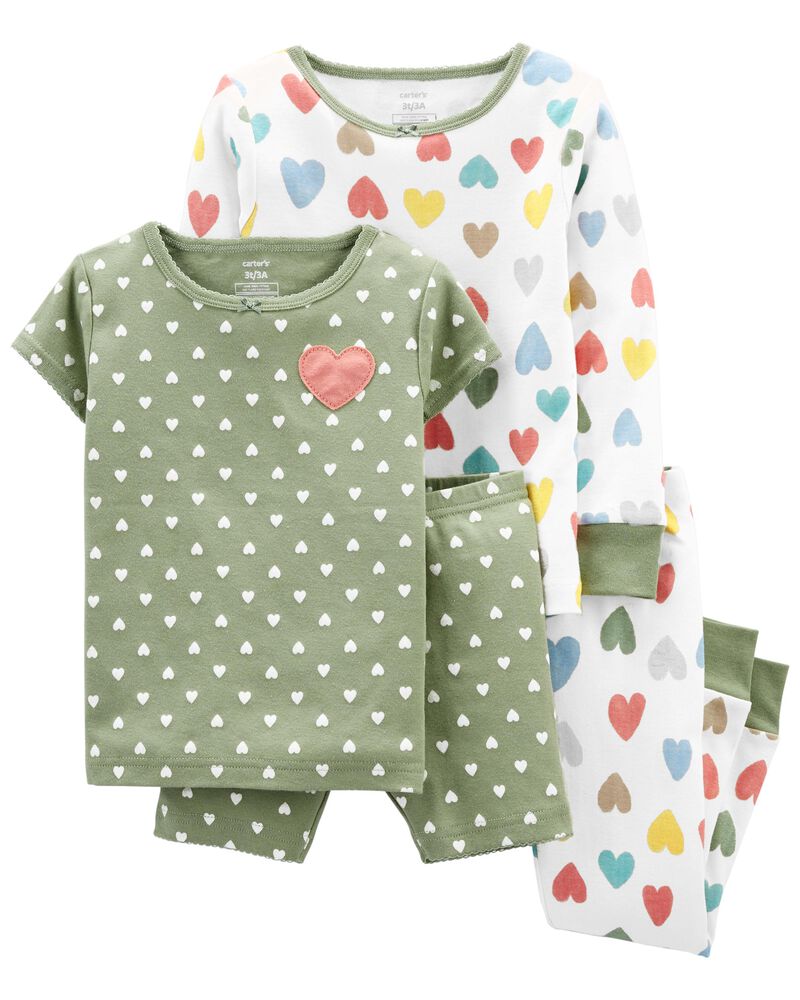 Carters Girls 4T 4 Piece Long Sleeved Heart Pajamas 4T Retail $34! 